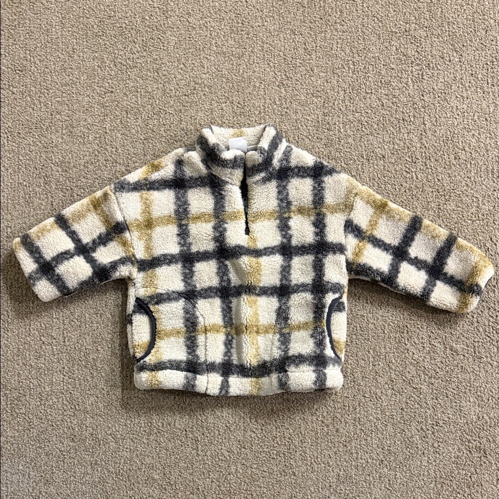 Zara Kids Plaid Sweatshirt - Cream, Gray, and Gold